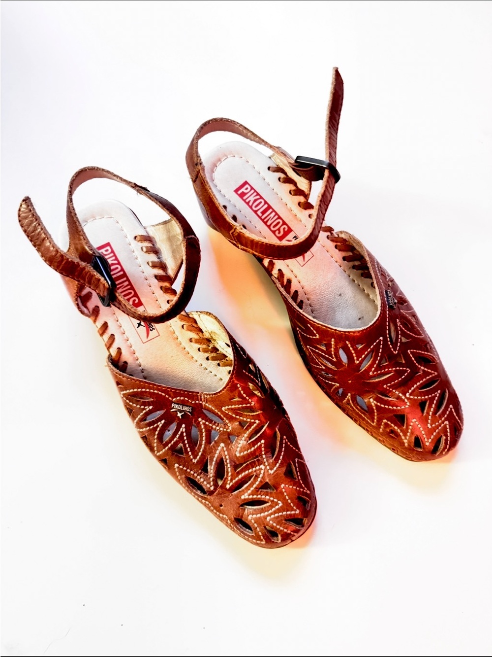 PIKOLINOS Brown Leather Cutout Slingback Sandals